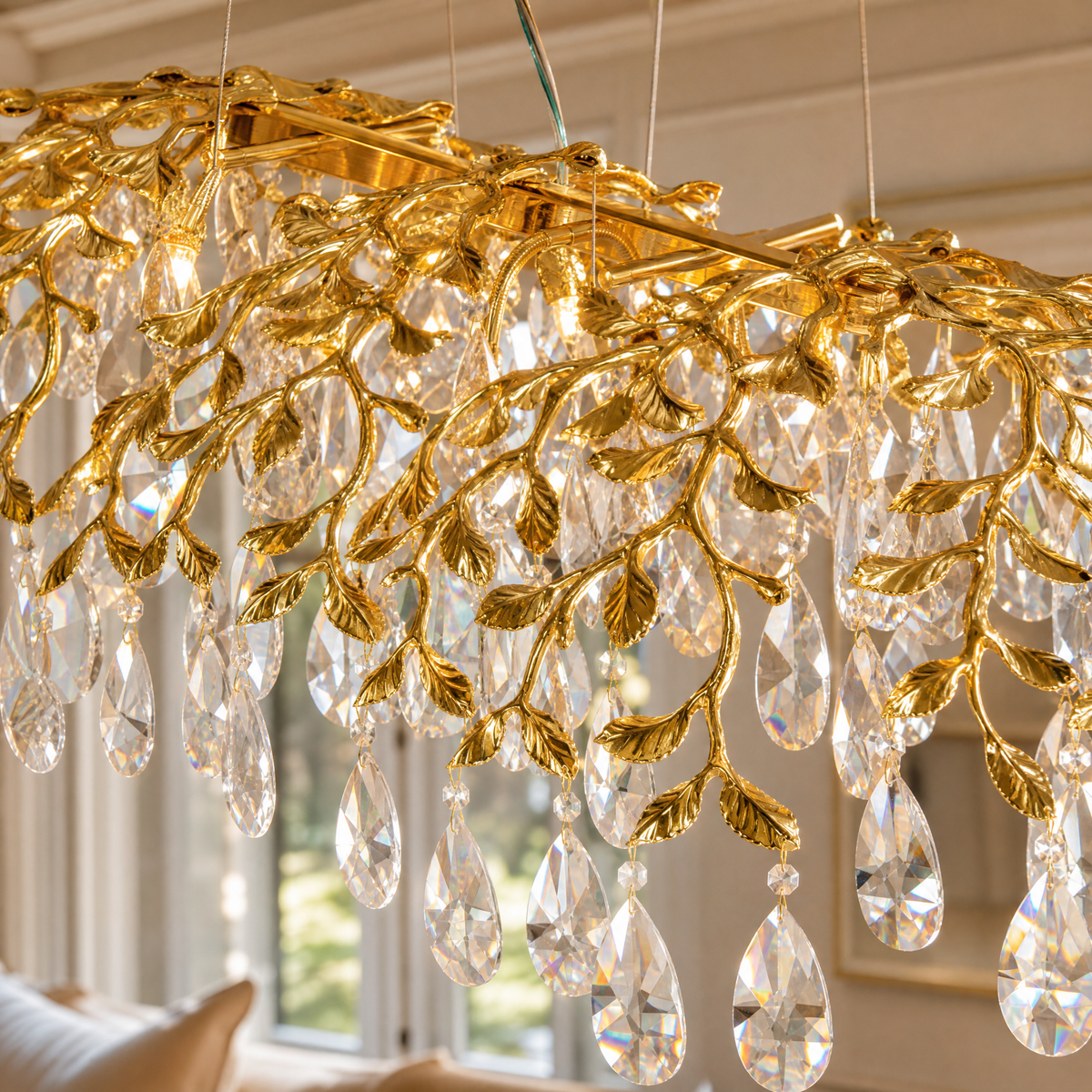 Rectangular Pear Dome Downward Branch Chandelier 1100 - Gold