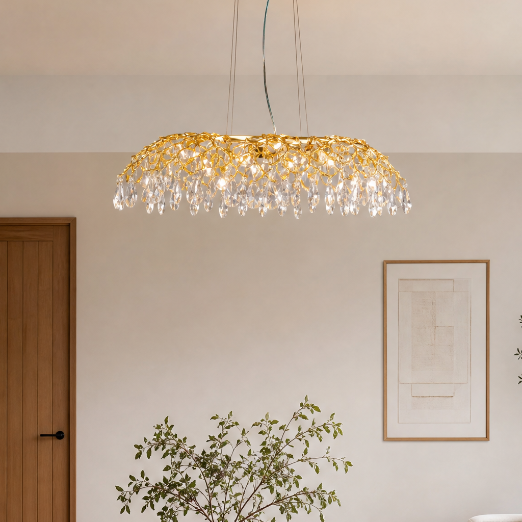 Rectangular Pear Dome Downward Branch Chandelier 1100 - Gold