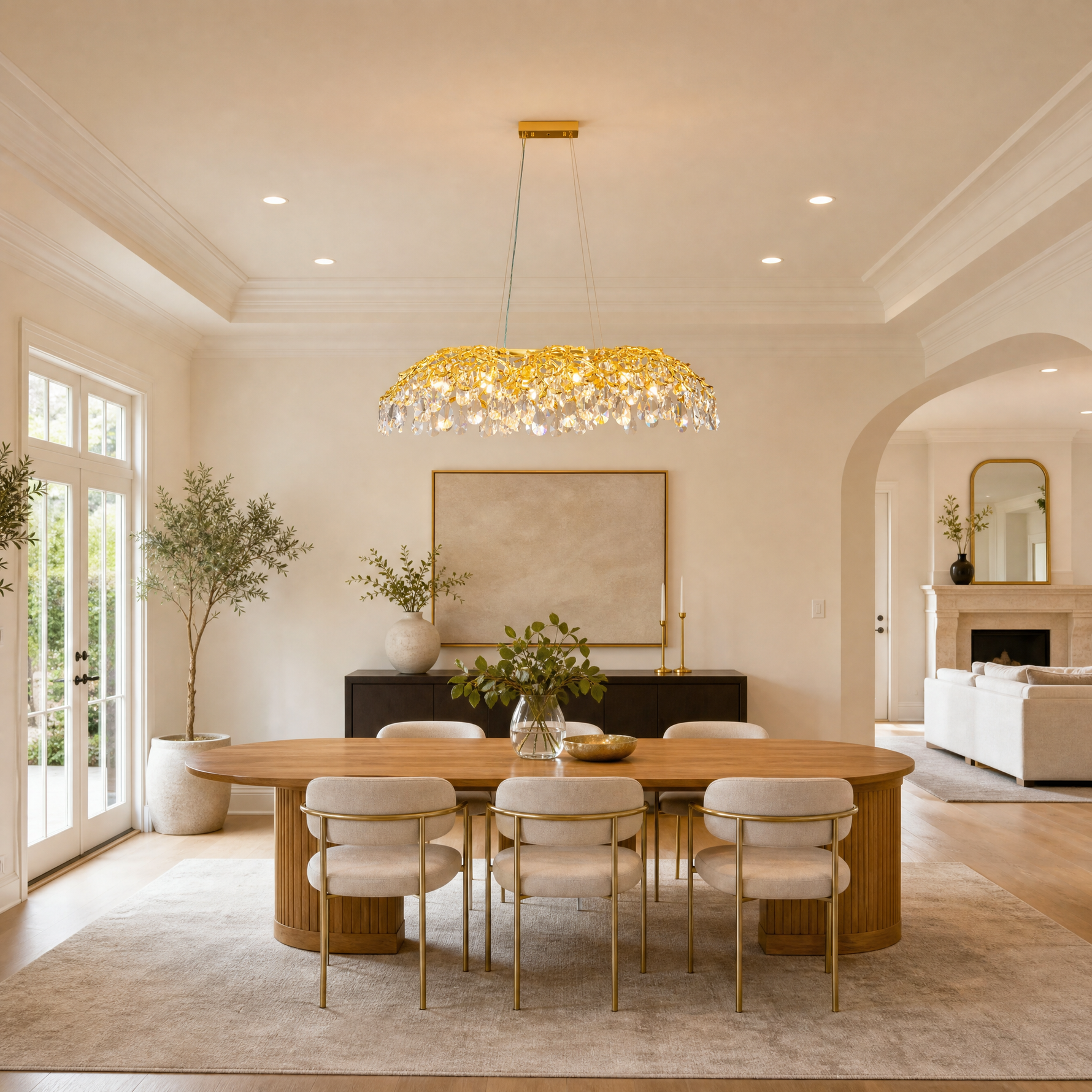 Rectangular Pear Dome Downward Branch Chandelier 1100 - Gold