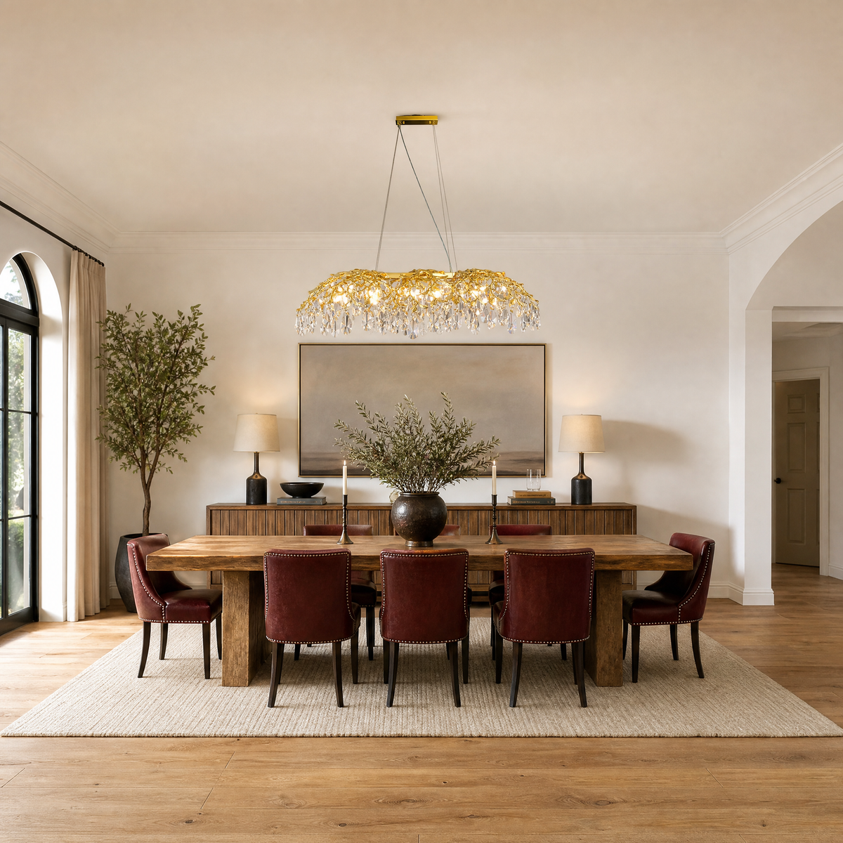 Rectangular Pear Dome Downward Branch Chandelier 1100 - Gold