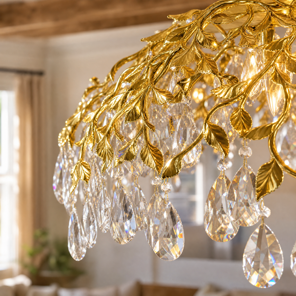 Rectangular Pear Dome Downward Branch Chandelier 1100 - Gold