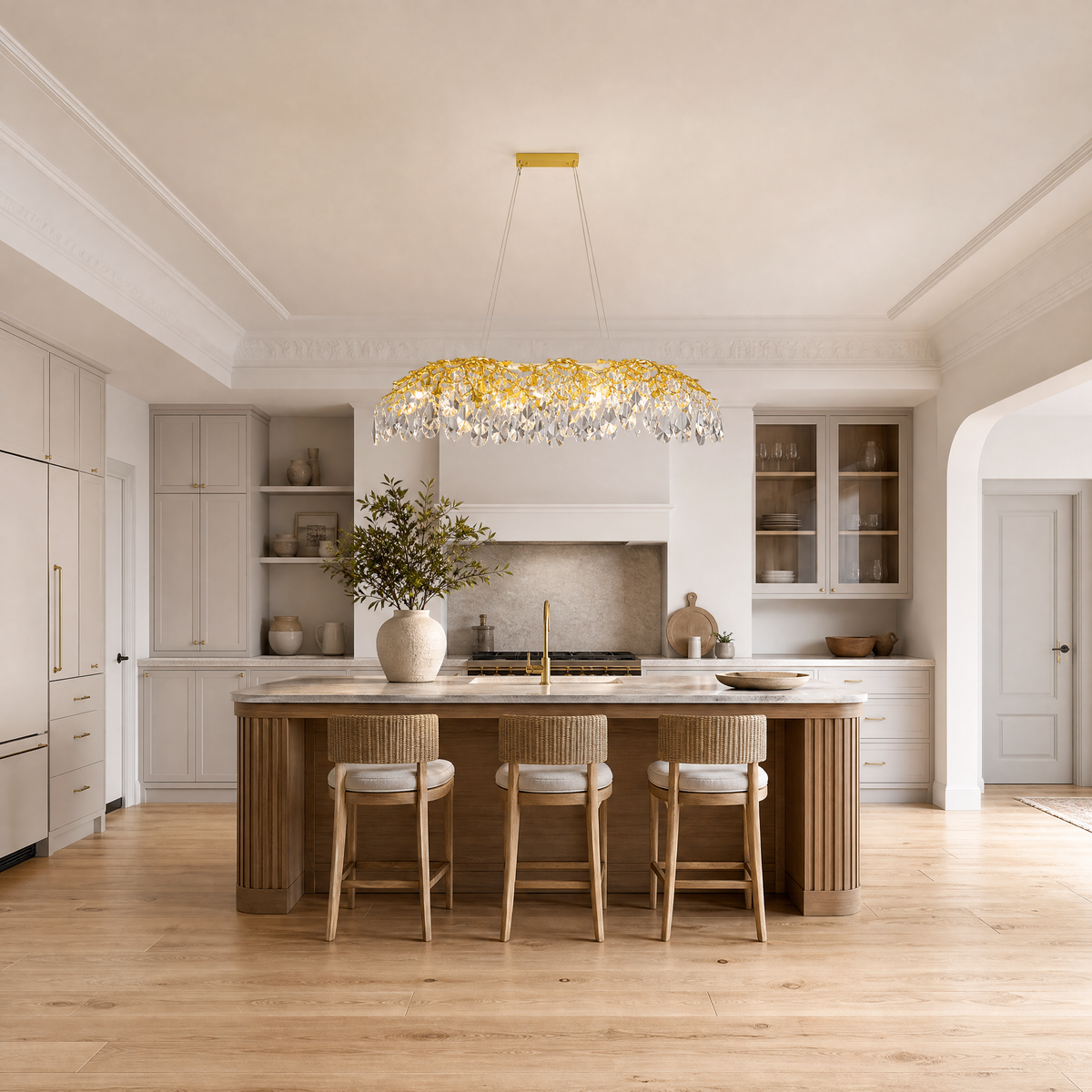 Rectangular Pear Dome Downward Branch Chandelier 1100 - Gold