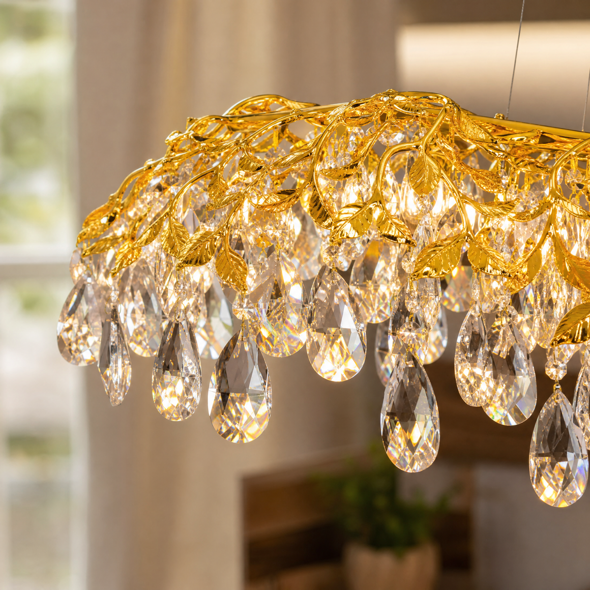 Rectangular Pear Dome Downward Branch Chandelier 1300 - Gold