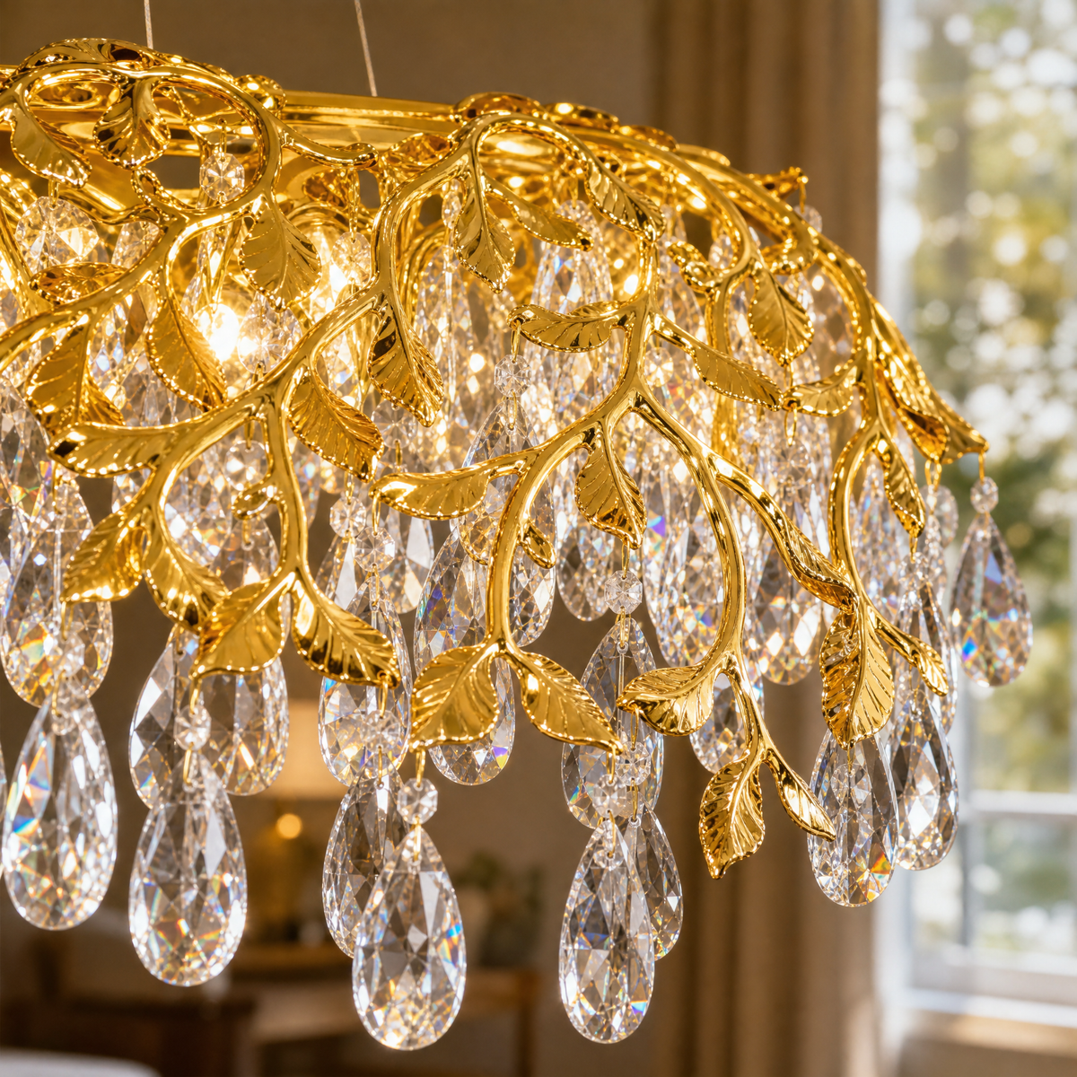 Rectangular Pear Dome Downward Branch Chandelier 1300 - Gold