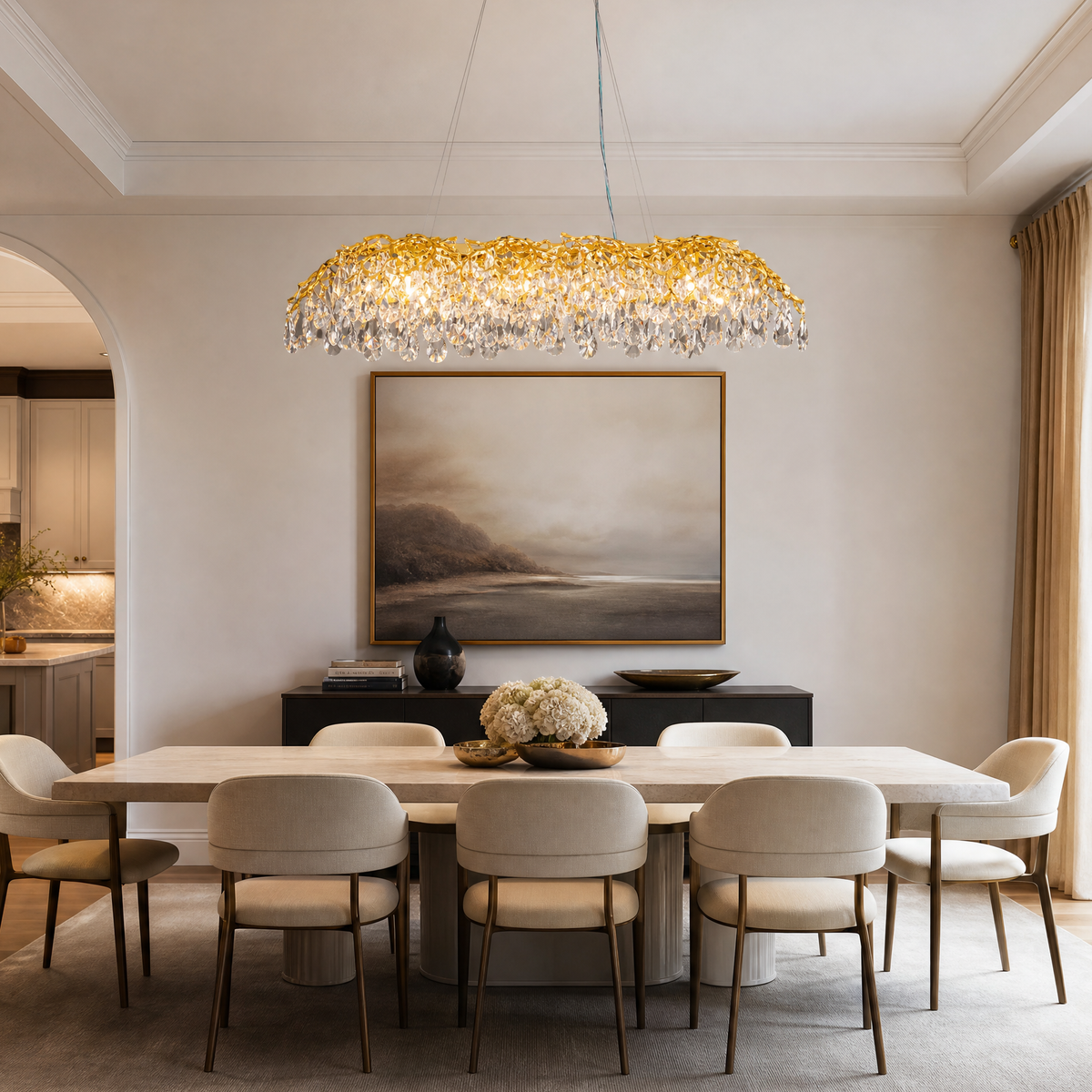 Rectangular Pear Dome Downward Branch Chandelier 1300 - Gold
