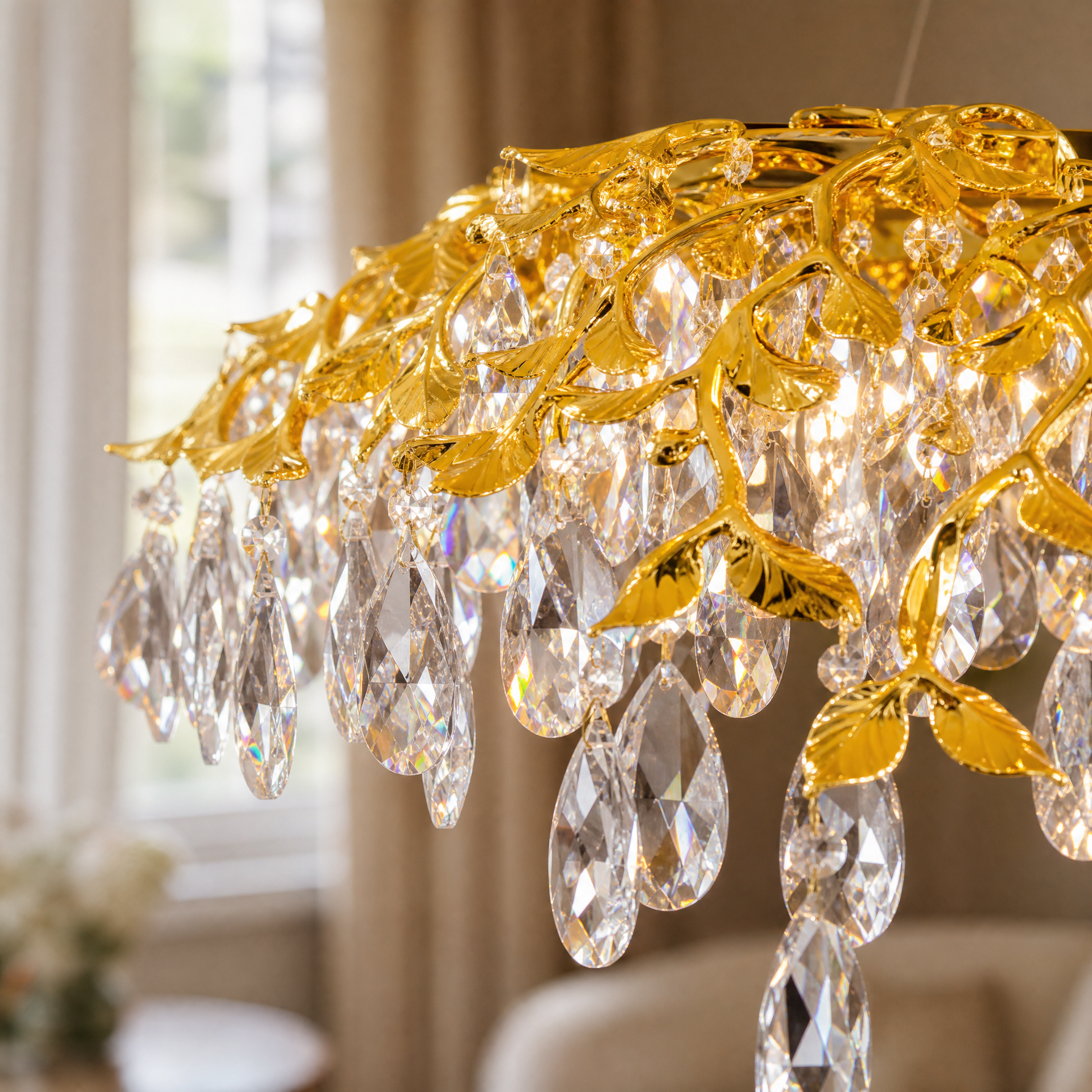 Rectangular Pear Dome Downward Branch Chandelier 1300 - Gold