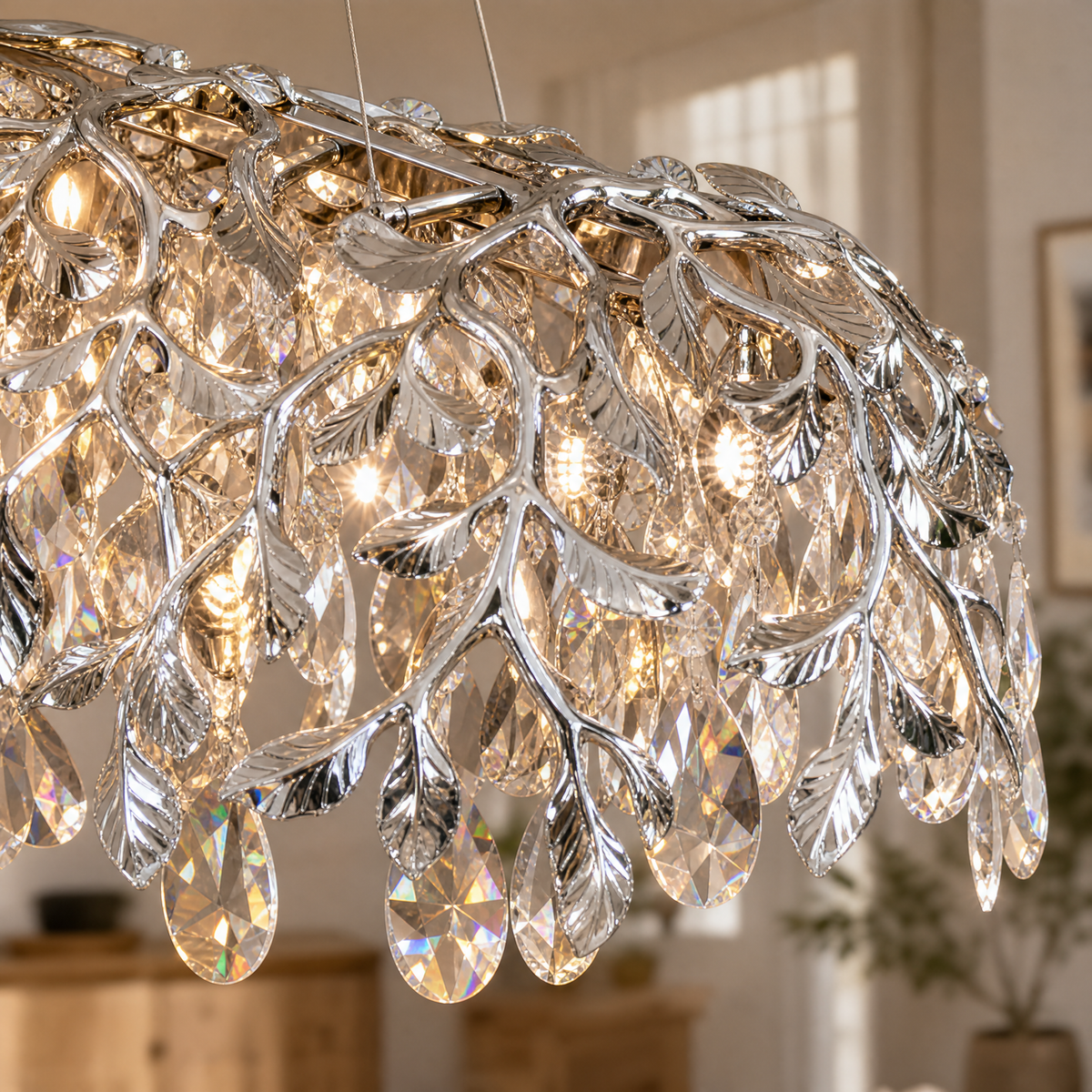 Rectangular Pear Dome Downward Branch Chandelier 1300 - Silver