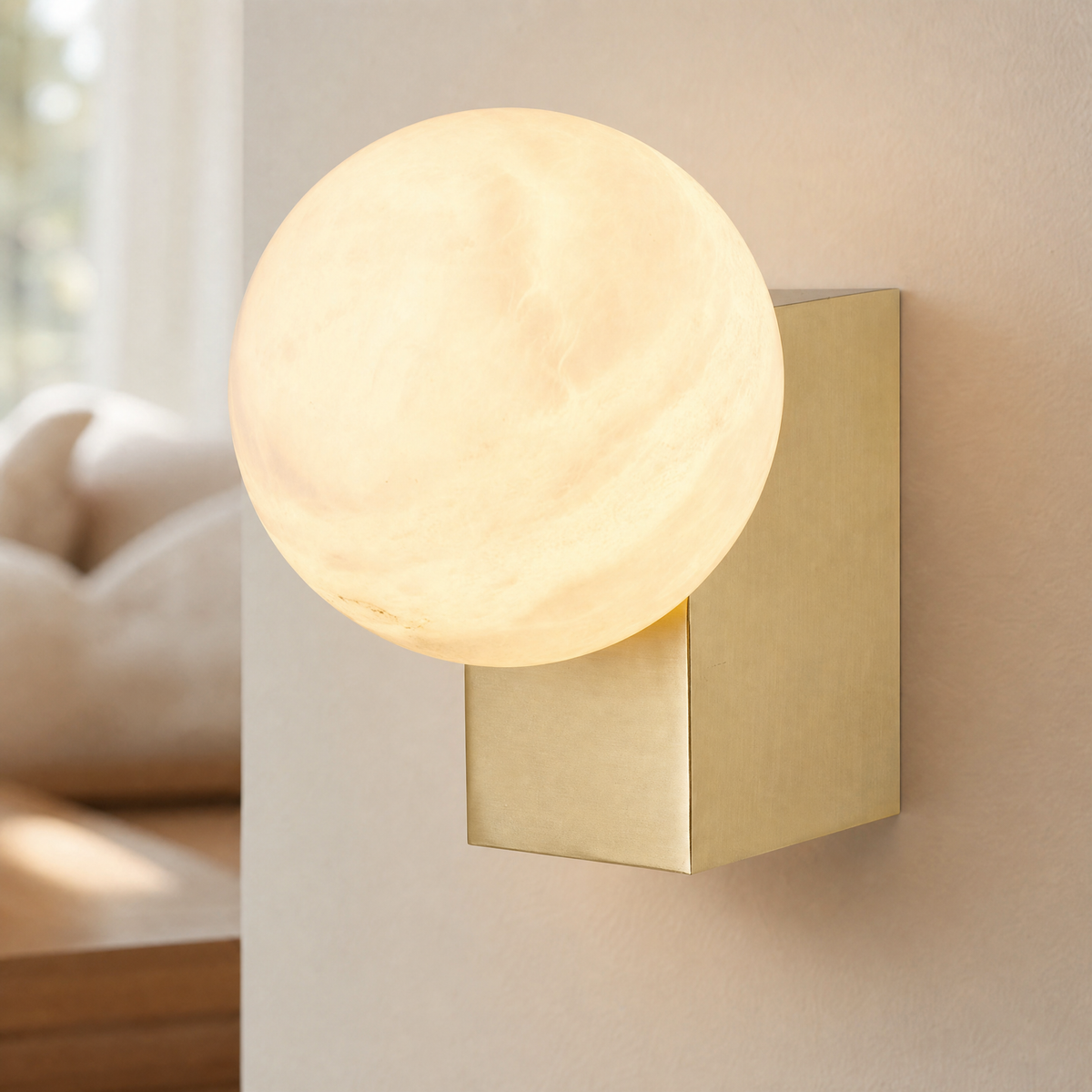 Rectangular Plate Corner Orb Alabaster Wall Sconce