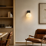 Rectangular Plate Corner Orb Alabaster Wall Sconce