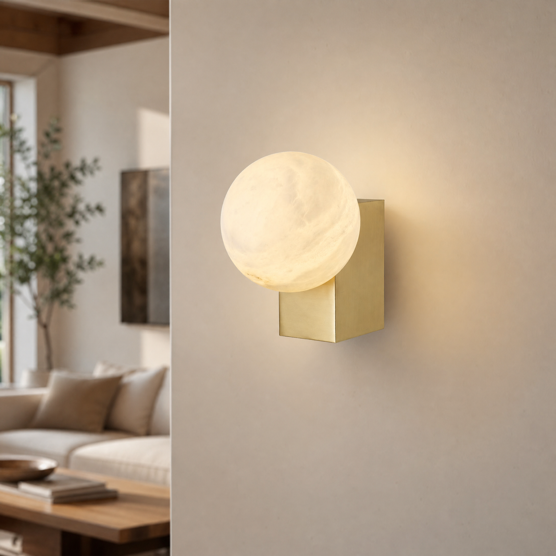 Rectangular Plate Corner Orb Alabaster Wall Sconce