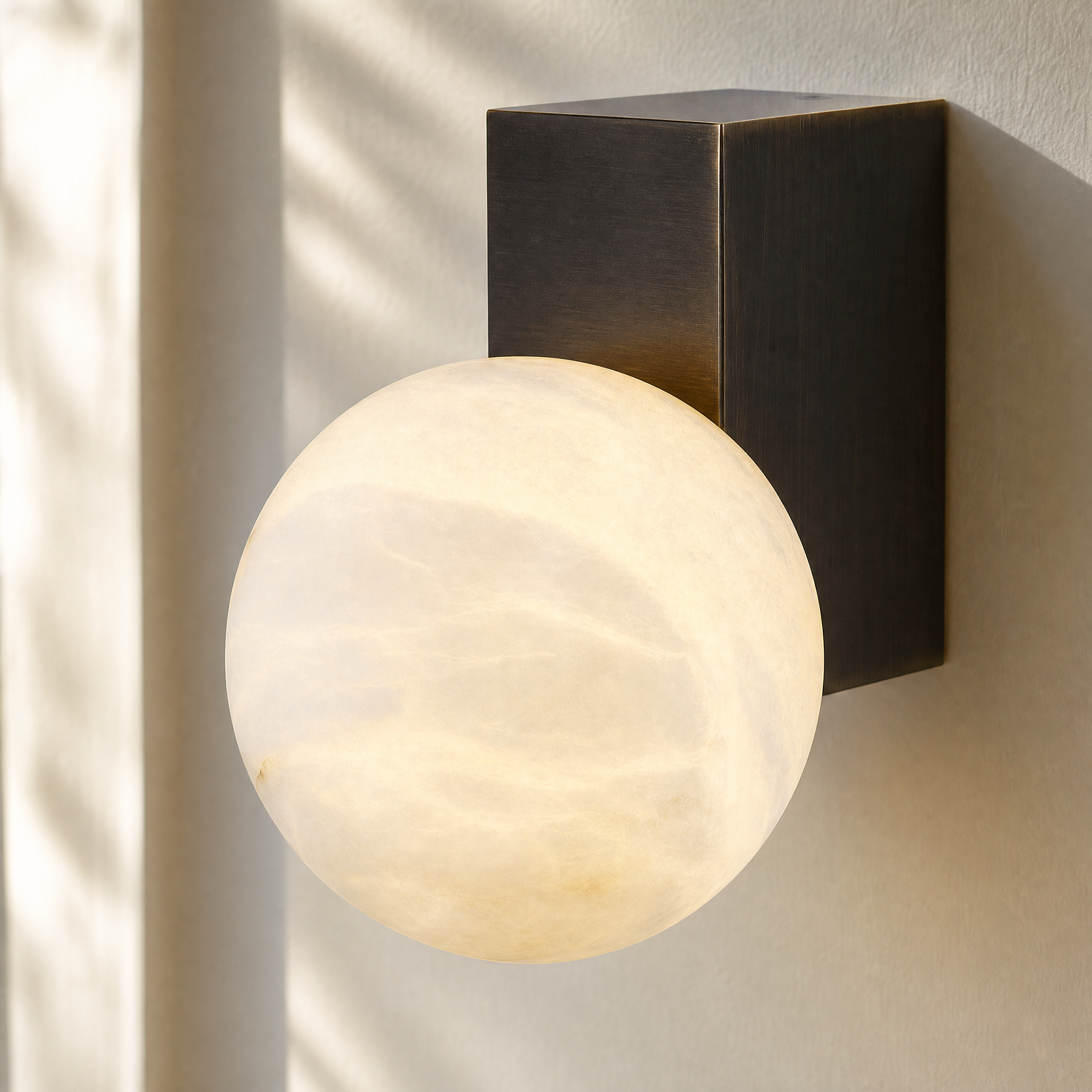 Rectangular Plate Corner Orb Alabaster Wall Sconce