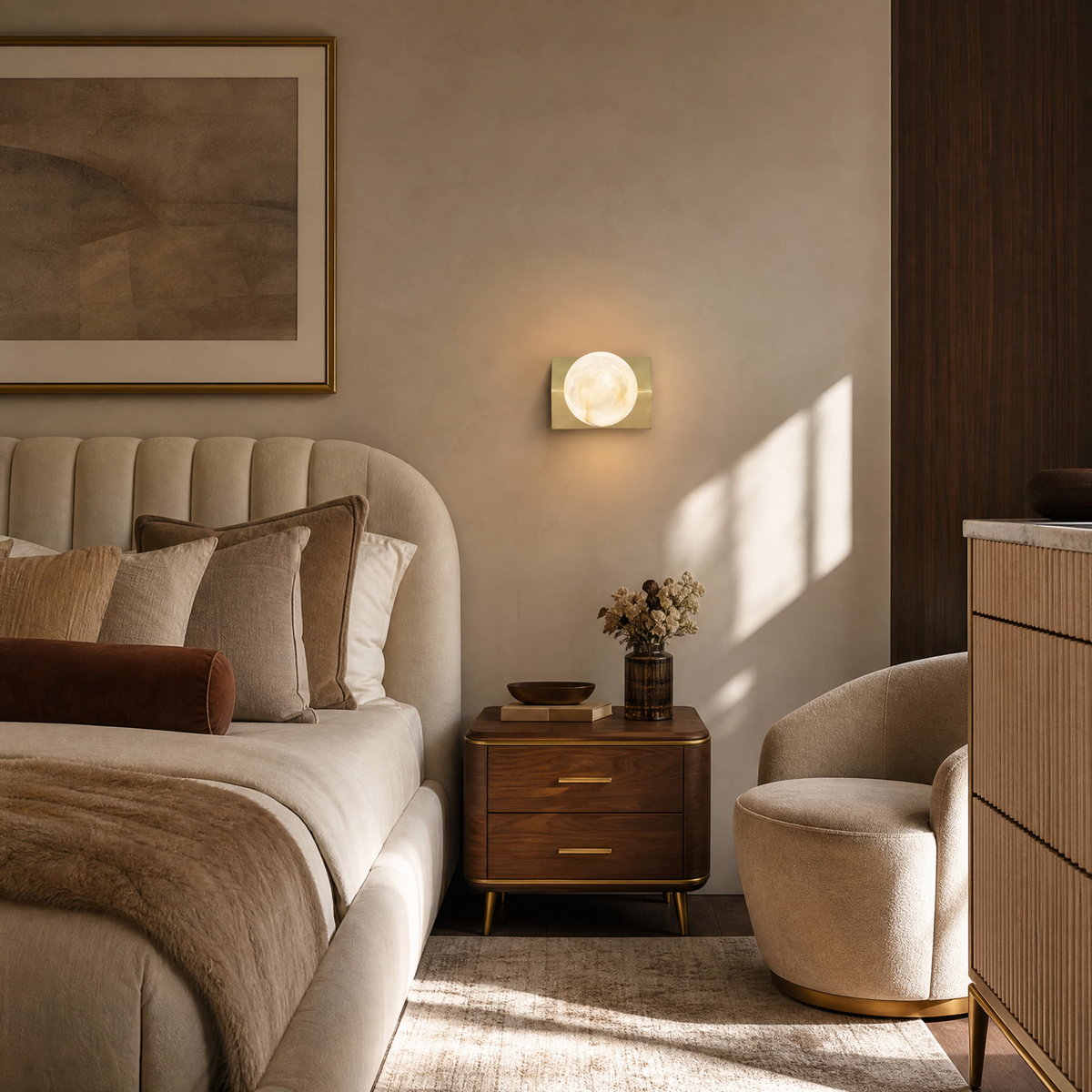 Rectangular Plate Front Orb Alabaster Wall Sconce