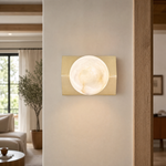 Rectangular Plate Front Orb Alabaster Wall Sconce