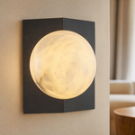 Rectangular Plate Front Orb Alabaster Wall Sconce