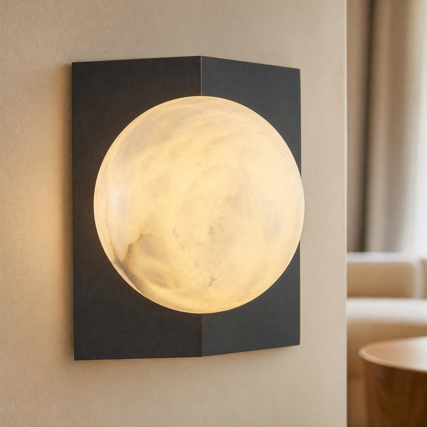 Rectangular Plate Front Orb Alabaster Wall Sconce