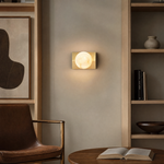 Rectangular Plate Front Orb Alabaster Wall Sconce