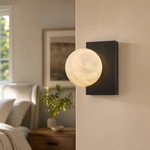 Rectangular Plate Side Orb Alabaster Wall Sconce