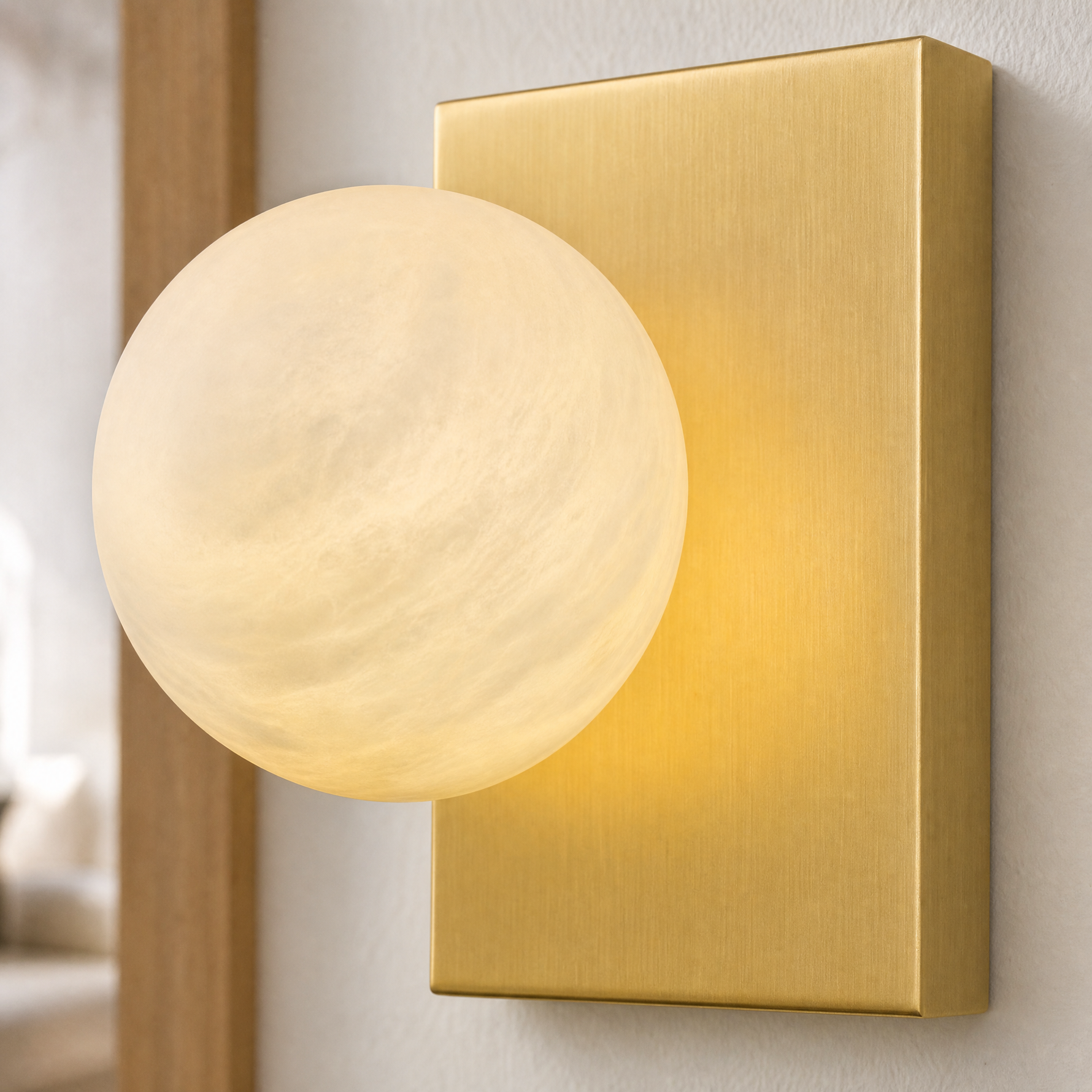 Rectangular Plate Side Orb Alabaster Wall Sconce
