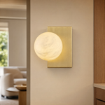 Rectangular Plate Side Orb Alabaster Wall Sconce