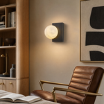 Rectangular Plate Side Orb Alabaster Wall Sconce