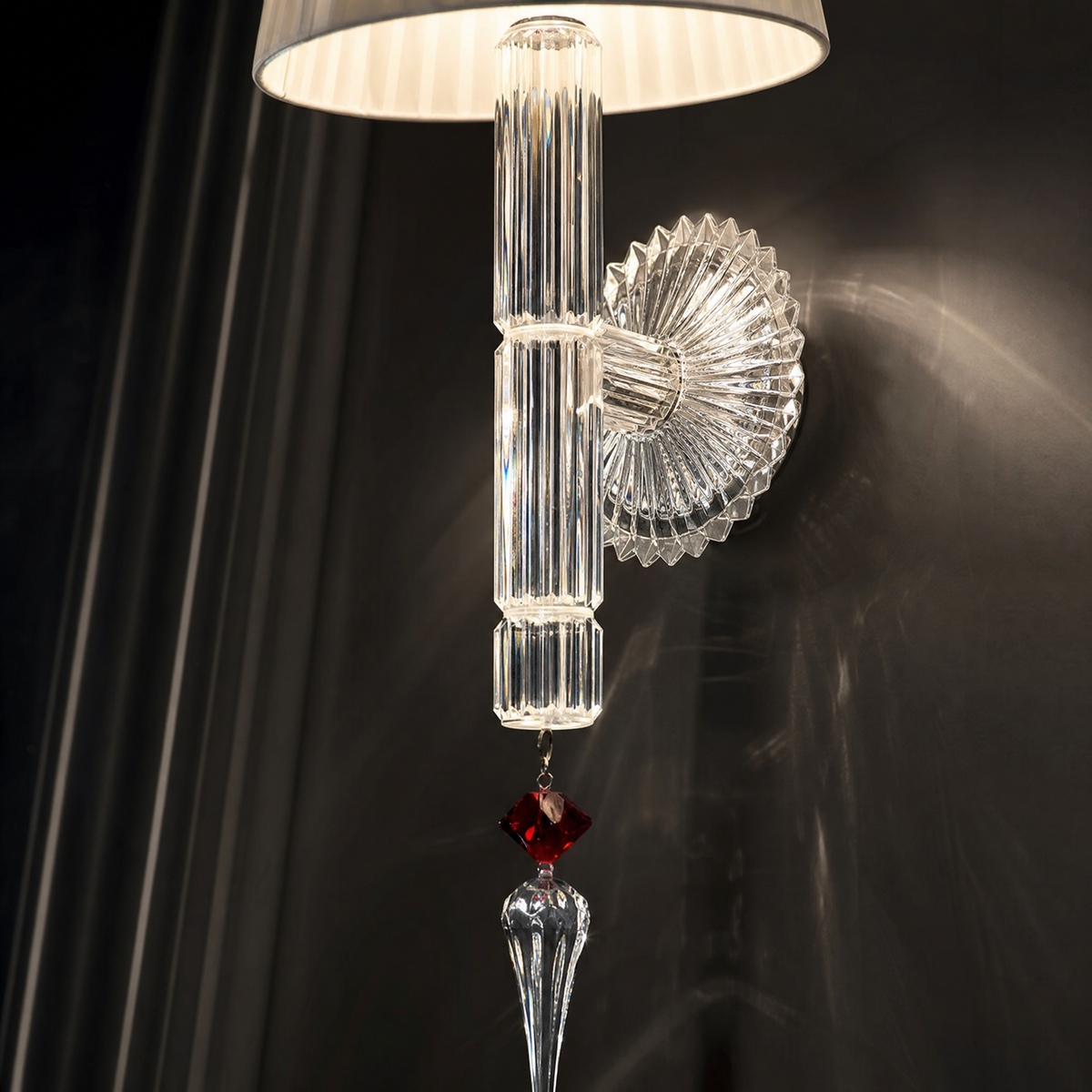 Red Crystal Pleated Fabric Glass Wall Sconce