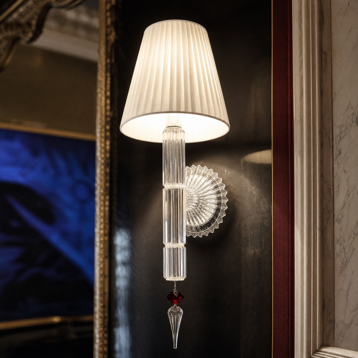 Red Crystal Pleated Fabric Glass Wall Sconce