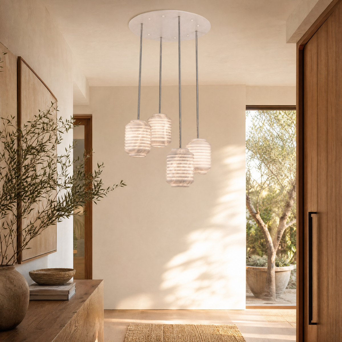 Ribbed Cylinder Pendant Alabaster