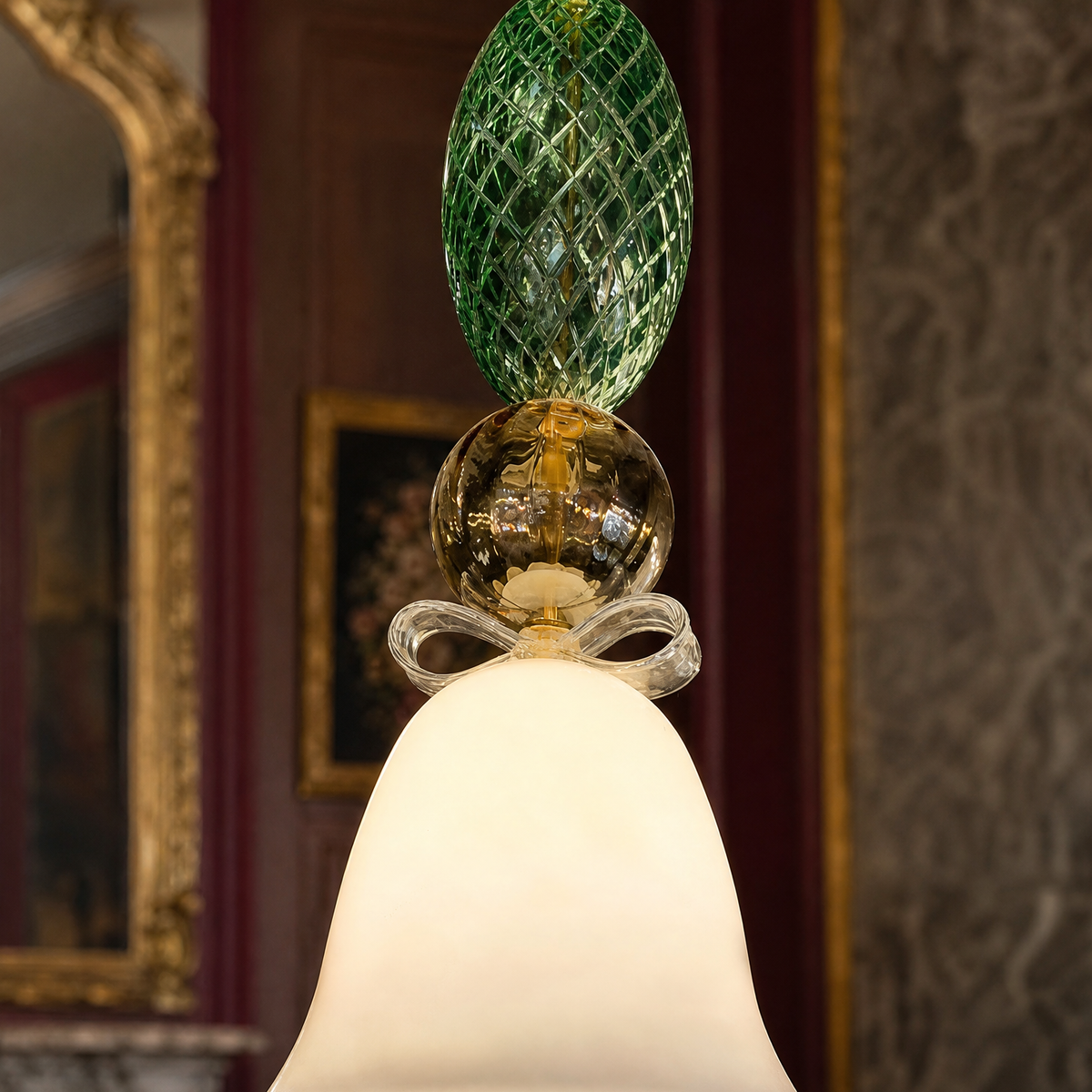 Ribbed Green Amber Glass Bow-Tie Bell Pendant Light