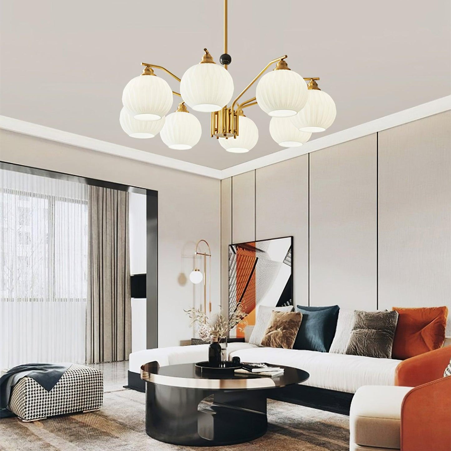Ribbed Glass Gold Chandelier - YIOSI