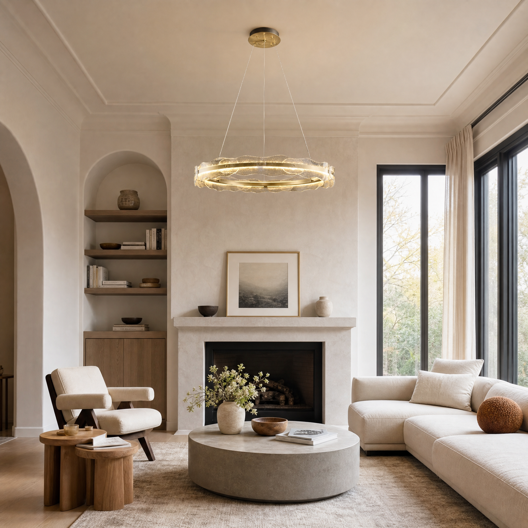 Ridley Stainless Steel Glass Chandelier