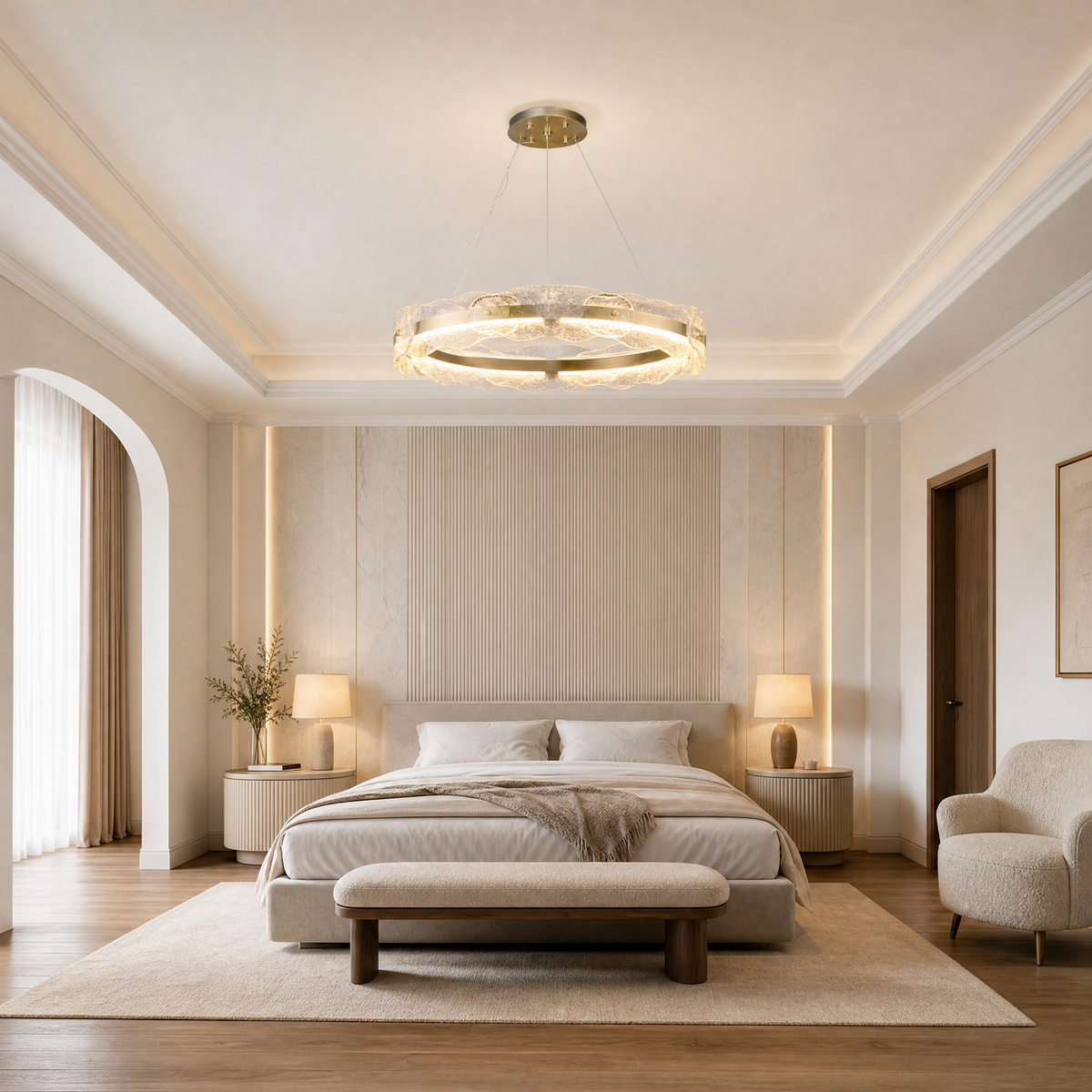 Ridley Stainless Steel Glass Chandelier