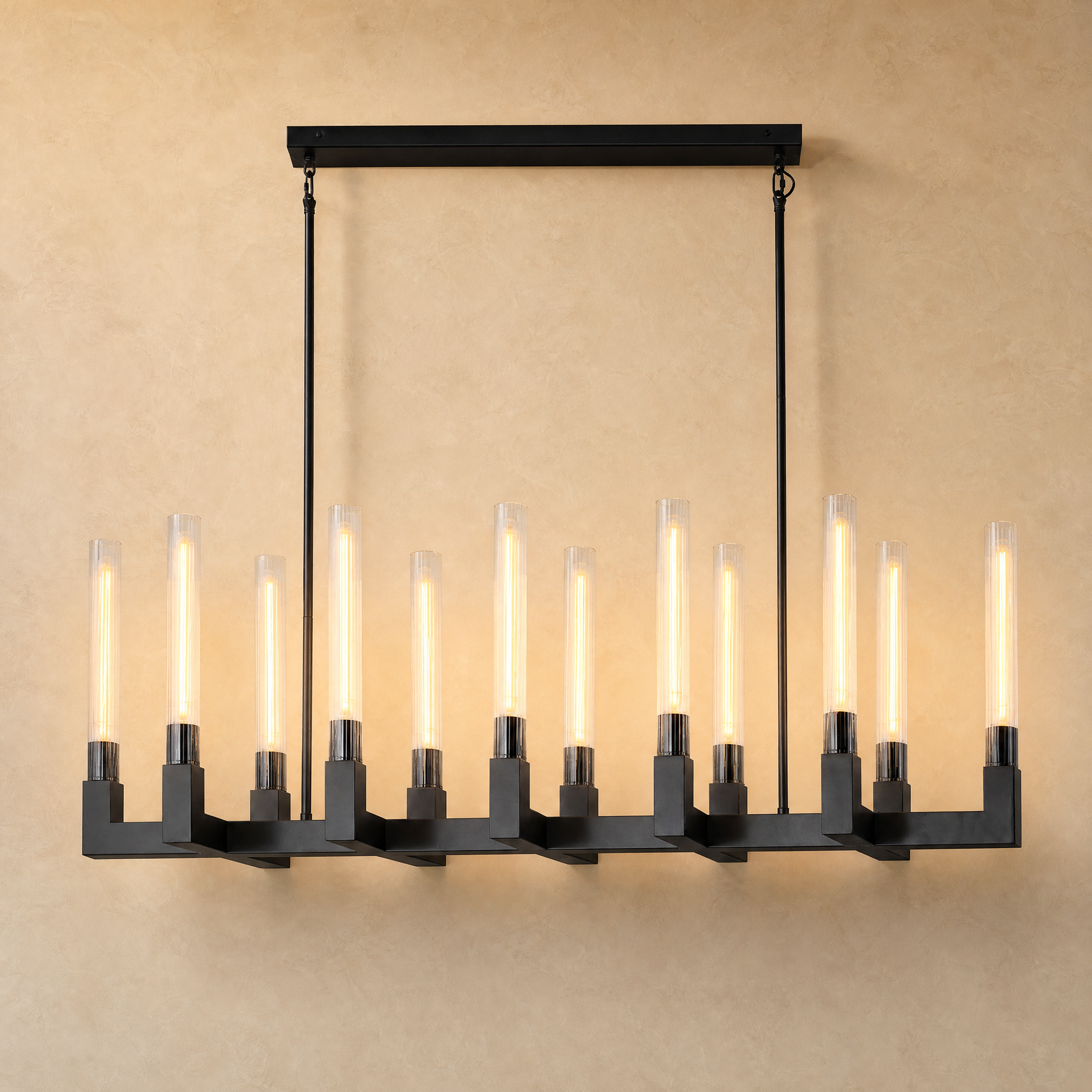 Right Angle Glass Linear Dining Pendant 1370 - Black (Fixed Glass)