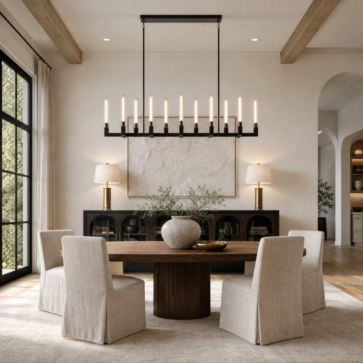Right Angle Glass Linear Dining Pendant 1740 - Black (Fixed Glass)