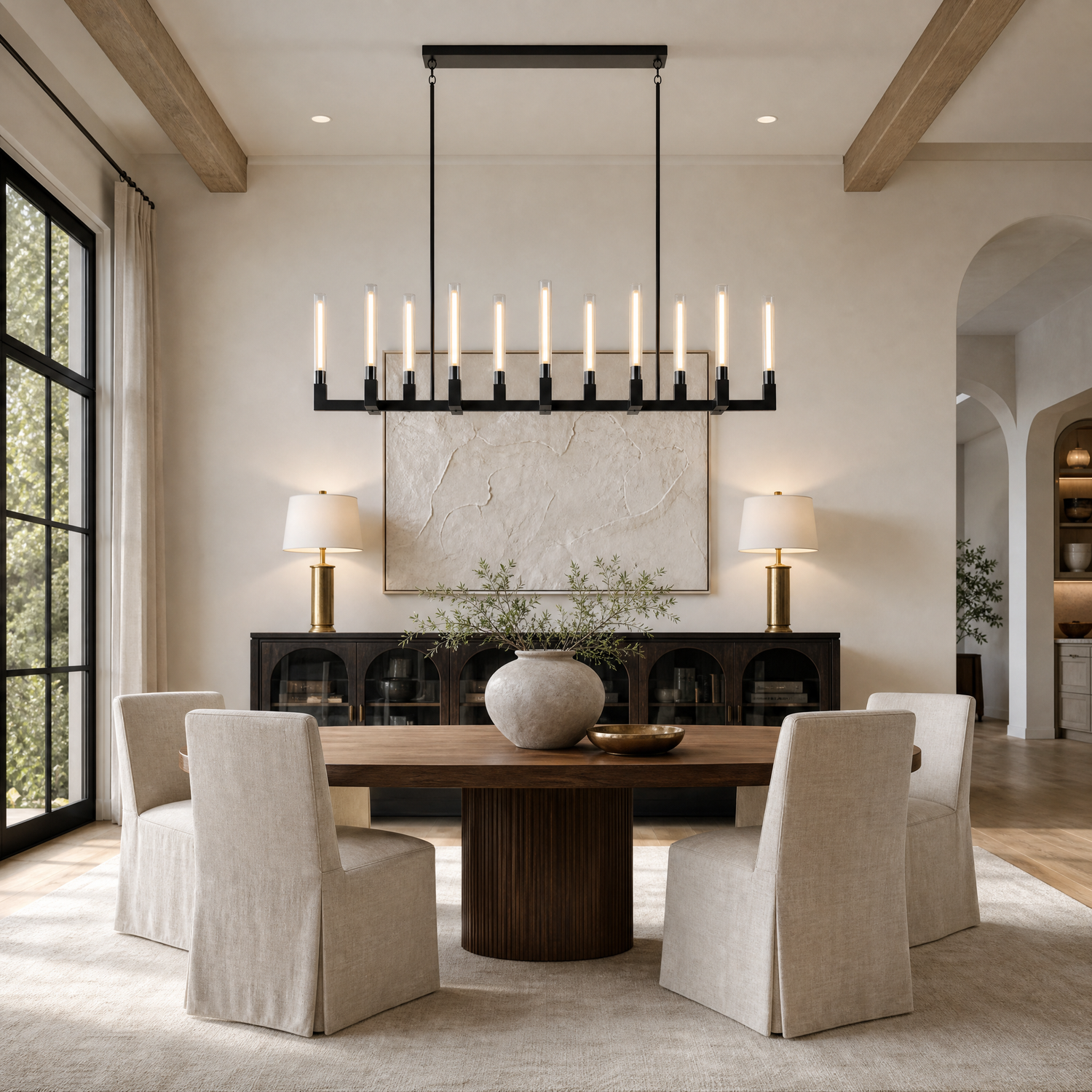 Right Angle Glass Linear Dining Pendant 1740 - Black (Fixed Glass)