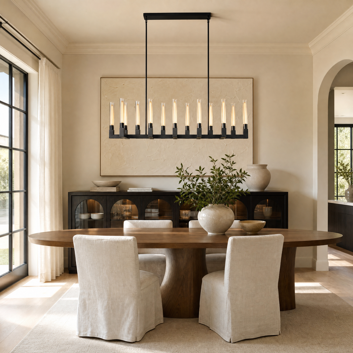 Right Angle Glass Linear Dining Pendant 1740 - Black (Fixed Glass)