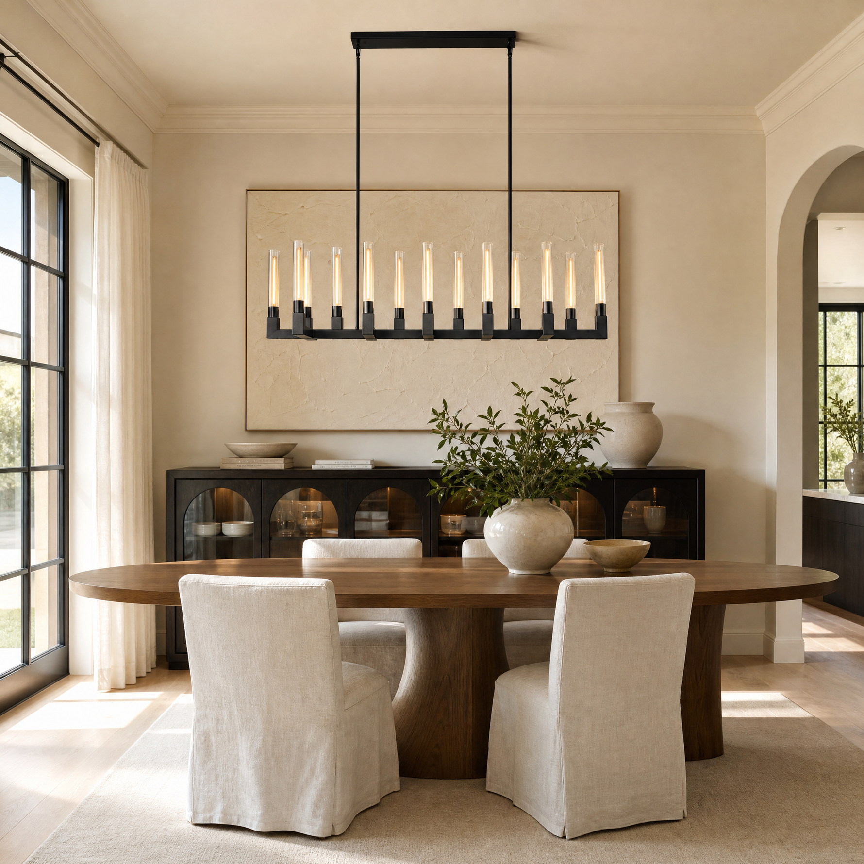 Right Angle Glass Linear Dining Pendant 1740 - Black (Fixed Glass)