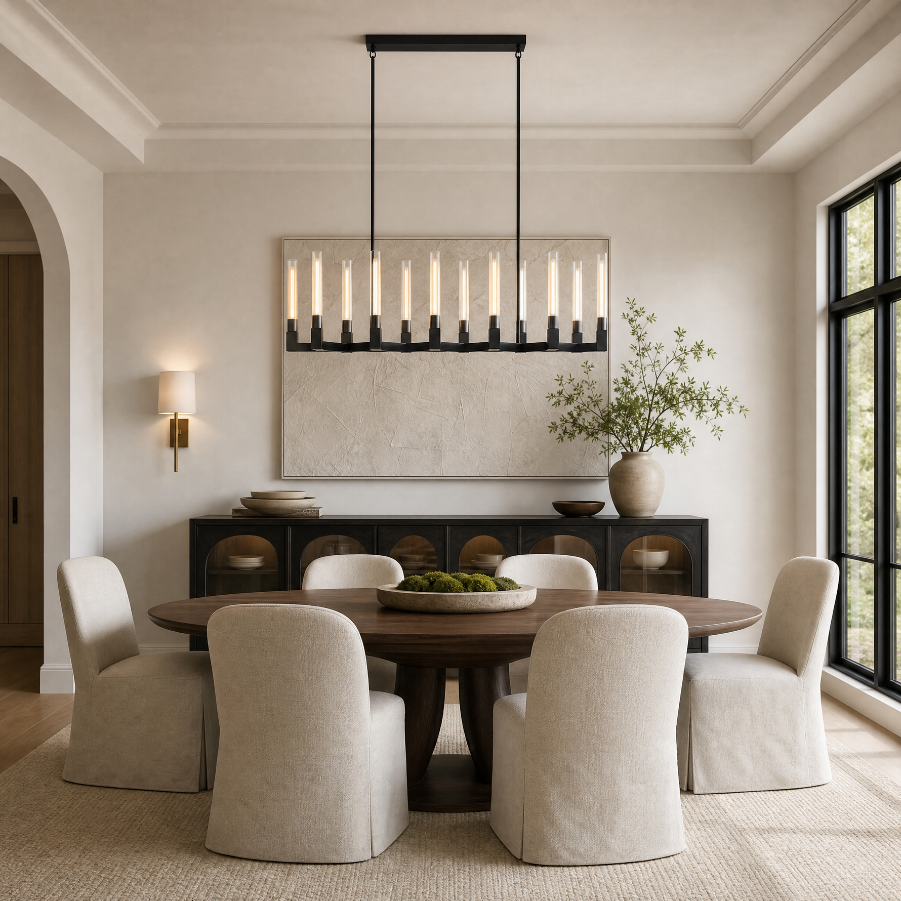 Right Angle Glass Linear Dining Pendant 1740 - Black (Fixed Glass)