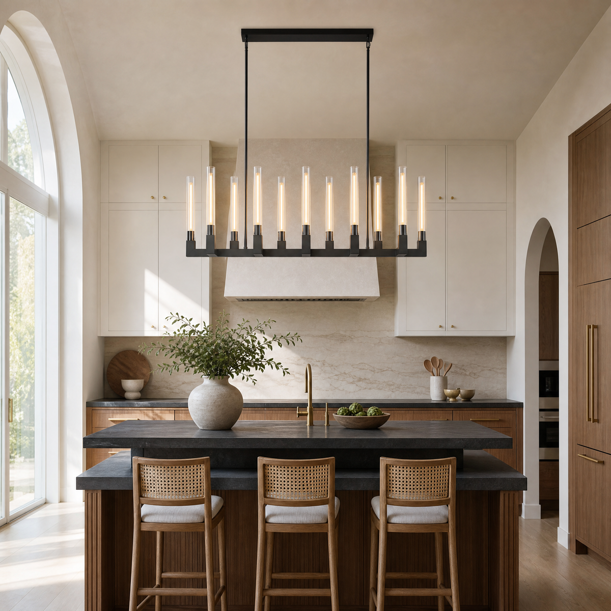 Right Angle Glass Linear Dining Pendant 1740 - Black (Fixed Glass)