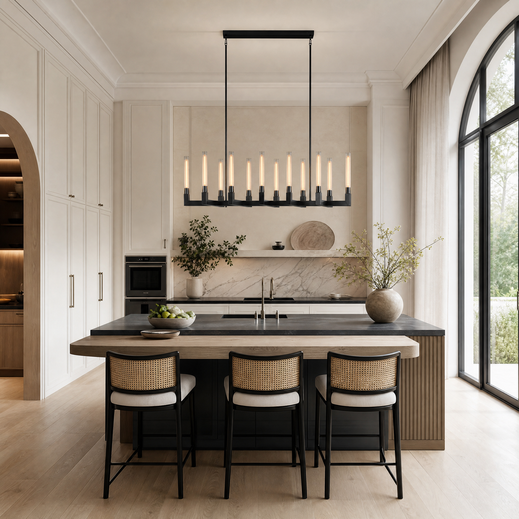 Right Angle Glass Linear Dining Pendant 1740 - Black (Fixed Glass)