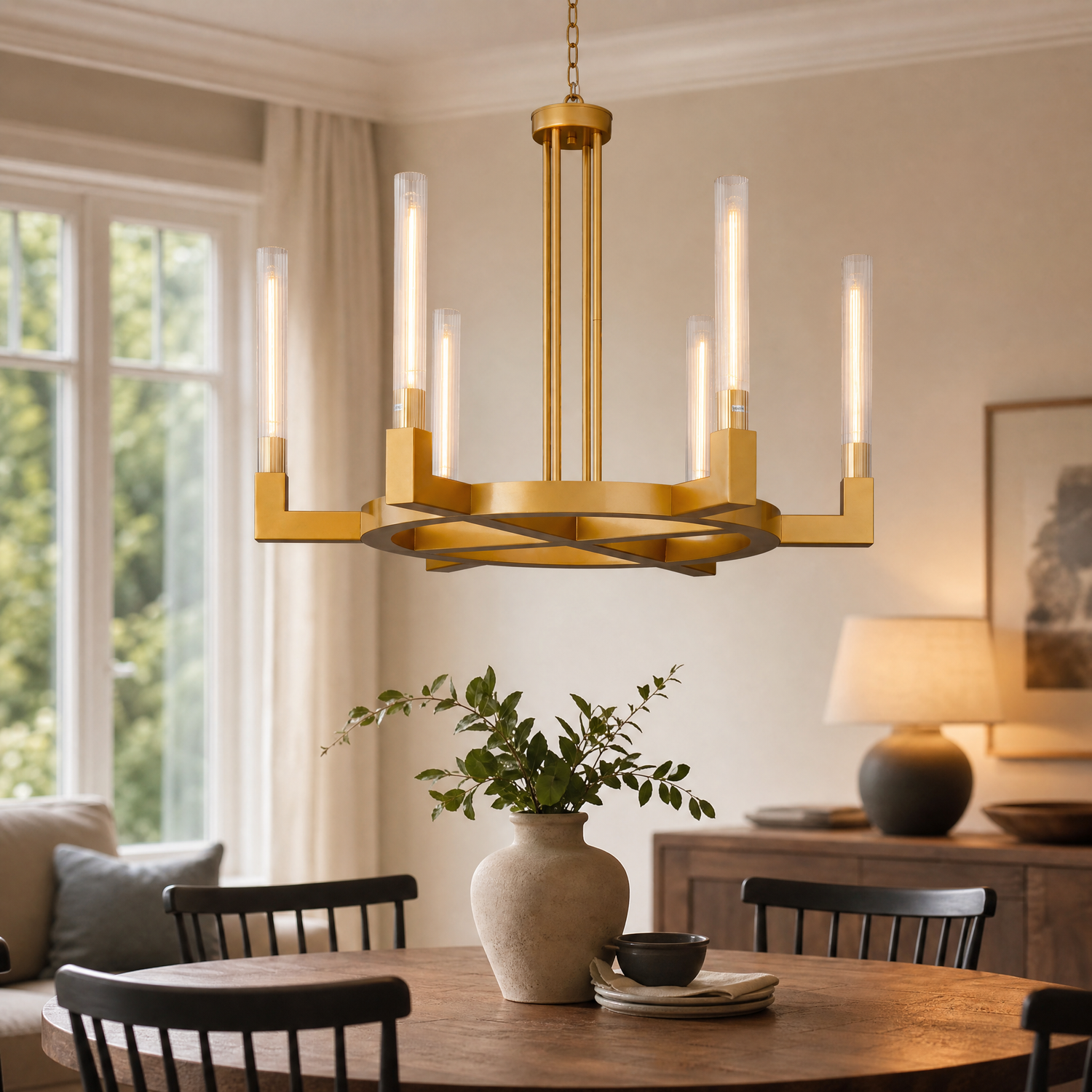 Right Angle Glass Round Pendant 600 - Copper