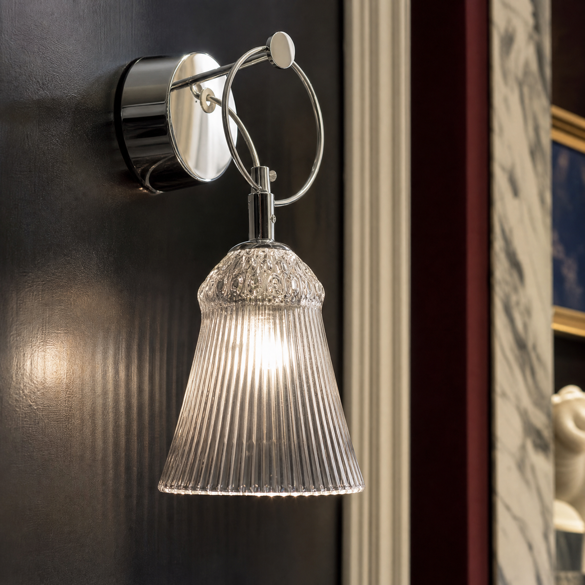 Ring Frame Ribbed Glass Bell Wall Sconce