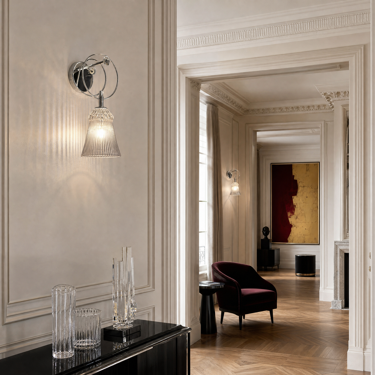 Ring Frame Ribbed Glass Bell Wall Sconce