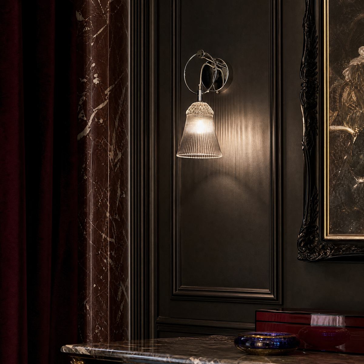 Ring Frame Ribbed Glass Bell Wall Sconce
