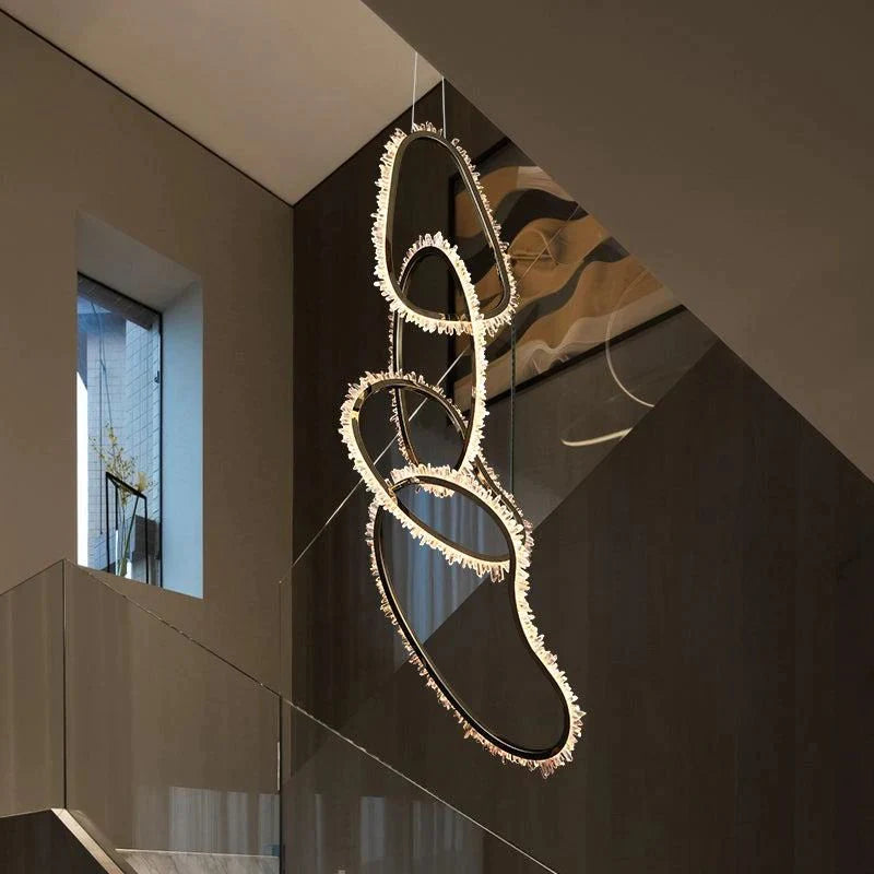 Kevyn Modern Rock Crystal Irregular Living Room Chandelier, Staircase Chandelier