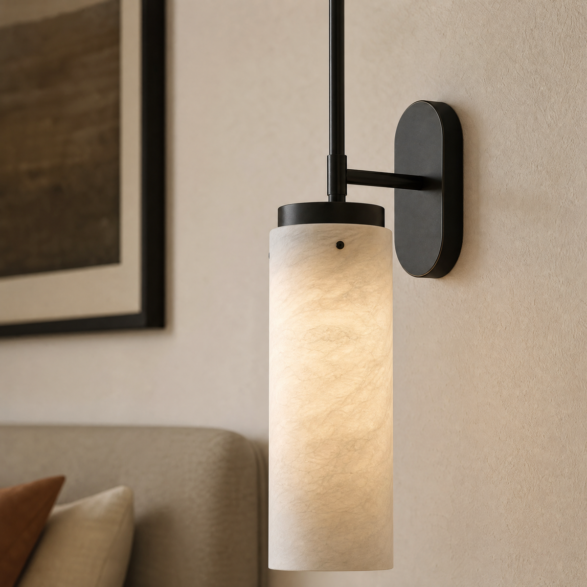 Rod Pendant Tall Drop Alabaster Black Wall Sconce