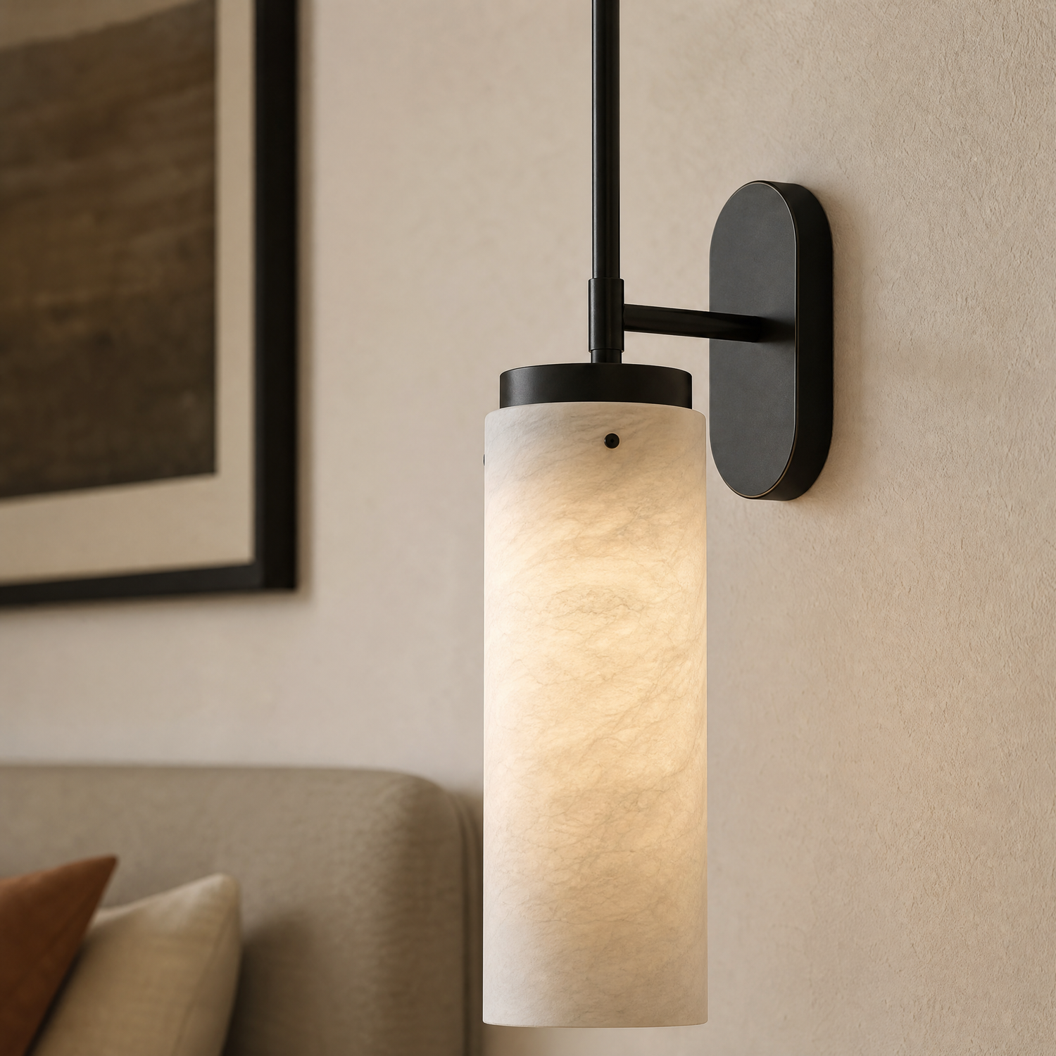 Rod Pendant Tall Drop Alabaster Black Wall Sconce
