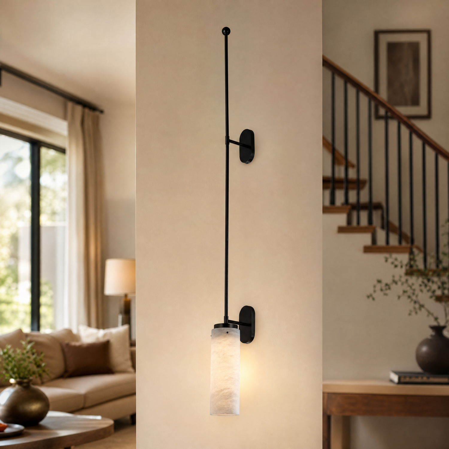Rod Pendant Tall Drop Alabaster Black Wall Sconce