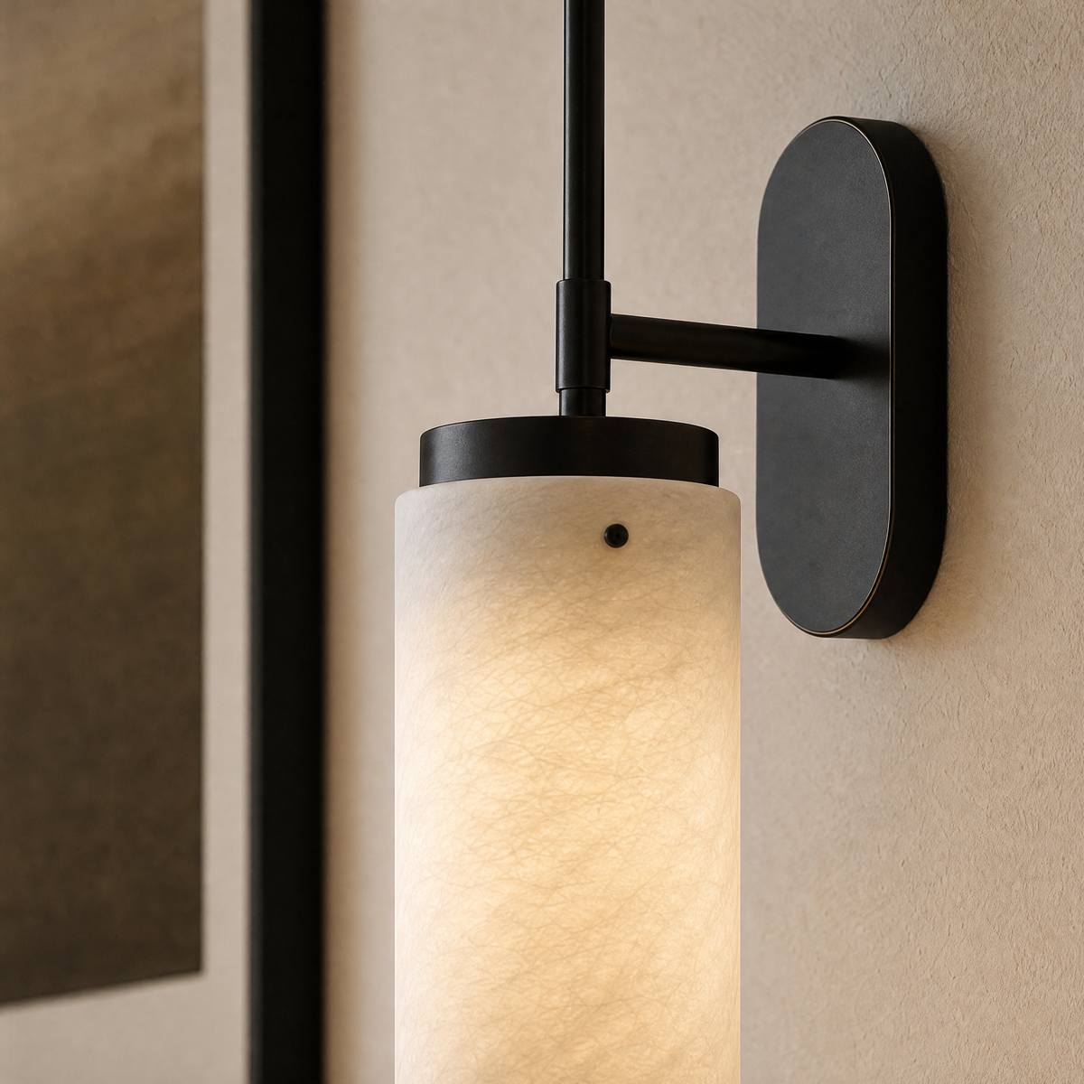 Rod Pendant Tall Drop Alabaster Black Wall Sconce