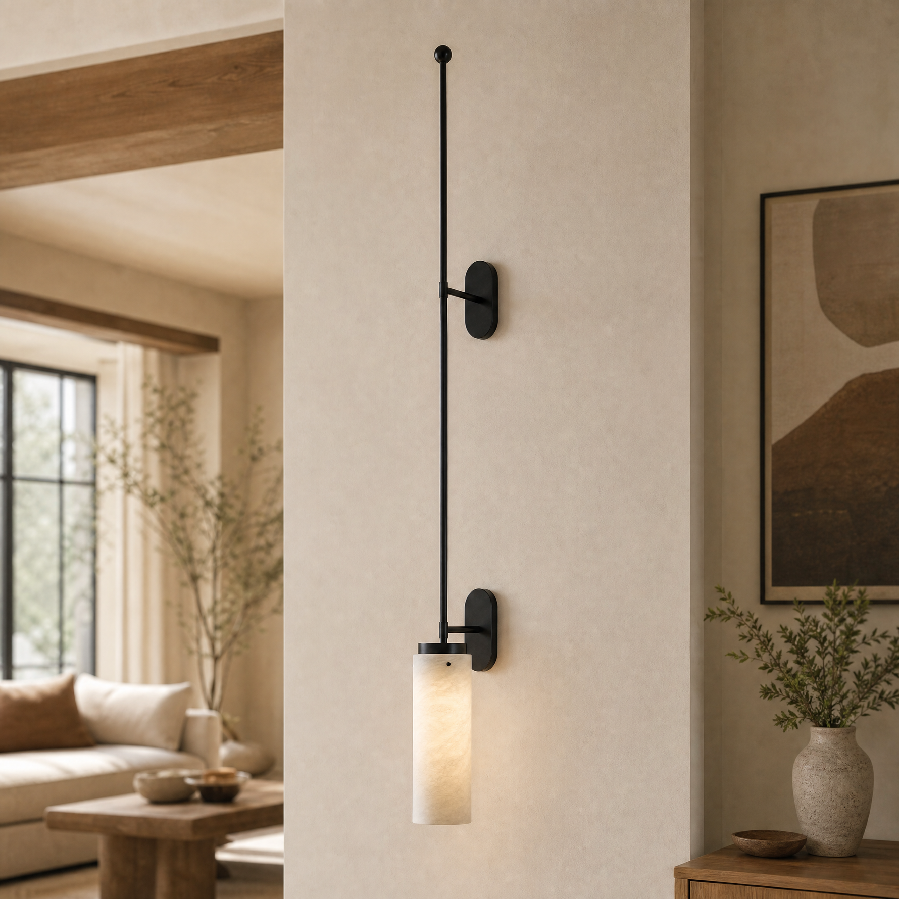 Rod Pendant Tall Drop Alabaster Black Wall Sconce