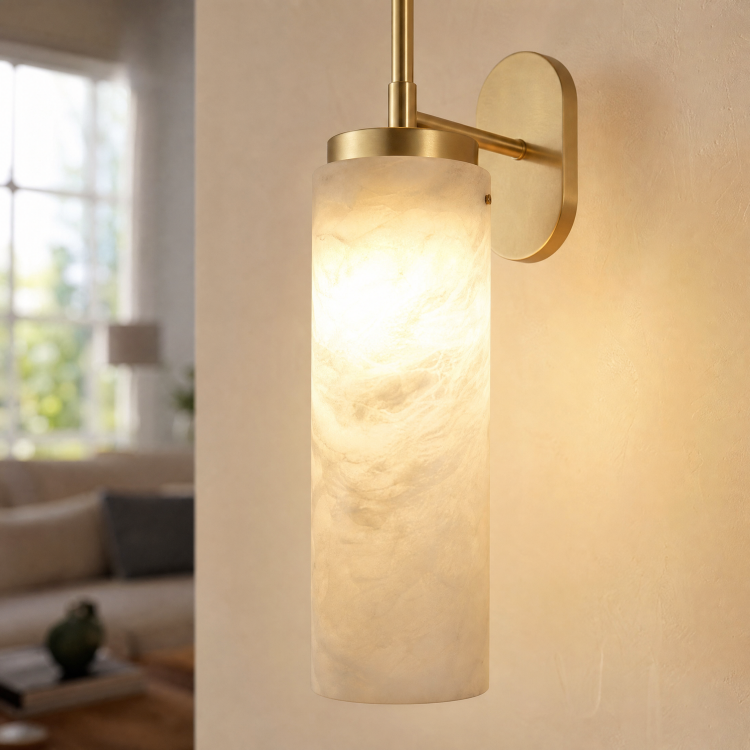 Rod Pendant Tall Drop Alabaster Brass Wall Sconce